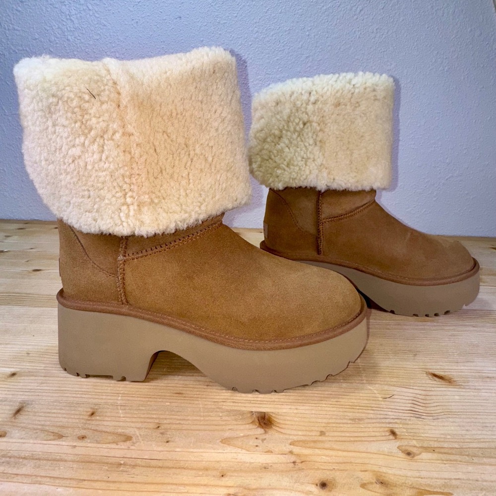 UGG Classic Ultra Mini Platform Boots Chestnut Suede‎ Shearling Womens 12 EU43 - Picture 4 of 7